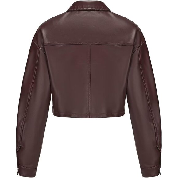 Women Camel Cropped Moto Biker Short Comfortable Pu Faux Leather Fashion Jacket - Picture 2 of 6